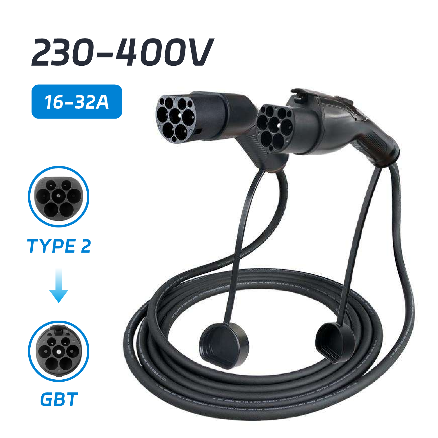Type 2 Electric Vehicle Charging Plug – 20A / 20kW, 3-Phase (Short Button Style)